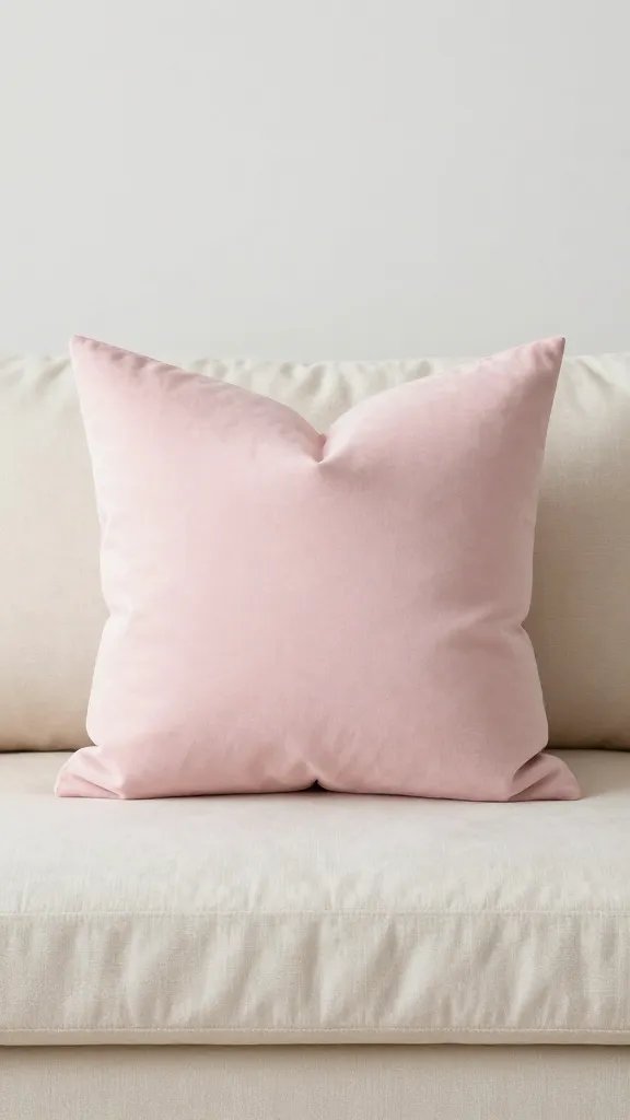 Soft blush pink throw pillows on ivory couch