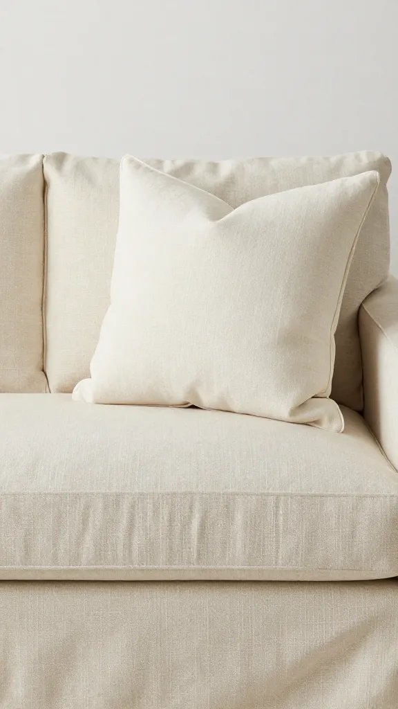 Beige linen sofa with cream throw pillows