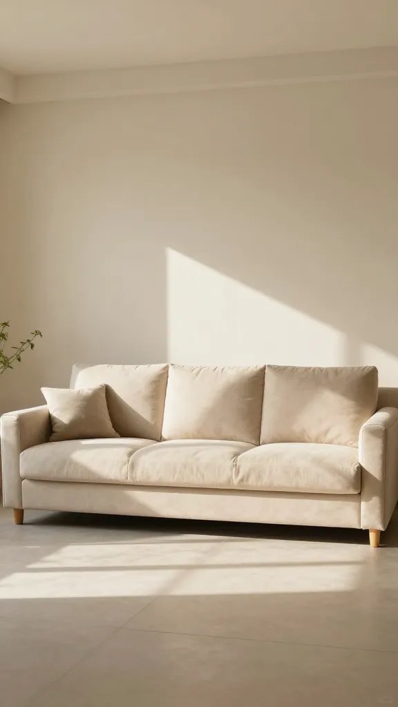 Warm beige living room with natural sunlight