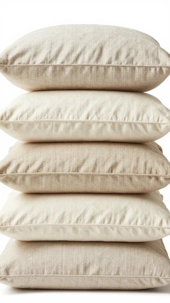 Layered beige cushions in different fabric textures