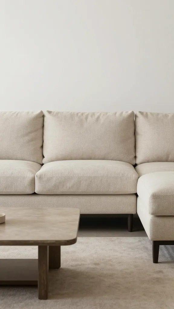 Neutral beige sectional sofa with coffee table