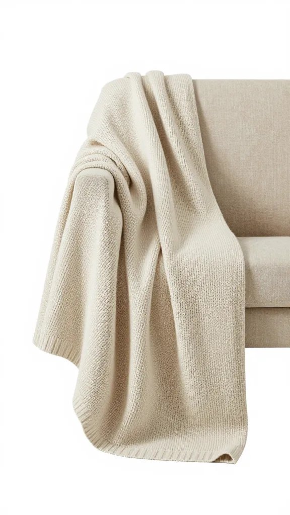 Beige knit throw blanket draped over armchair
