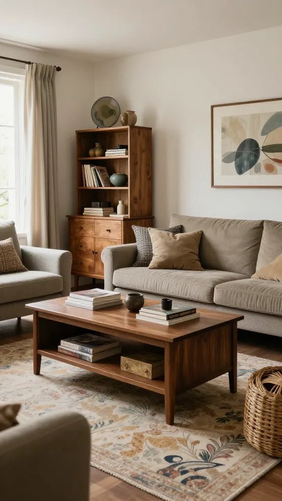 Mixed period furniture in eclectic decorated living room