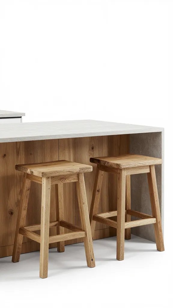 Kitchen island with weathered driftwood bar stools