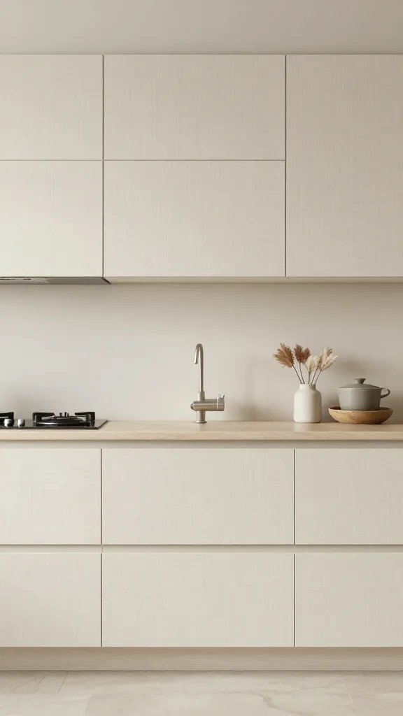 **Warm off-white Scandinavian kitchen with linen-colored cabinets**