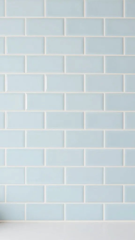 **Pale blue subway tile backsplash in a minimalist kitchen**