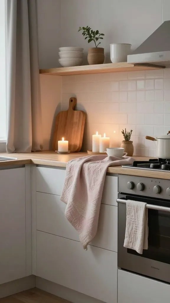 **Cozy Scandinavian kitchen with muted pastel textiles and candles**Each prompt ensures rich, professional scenes with the warmth and detail described in the article.