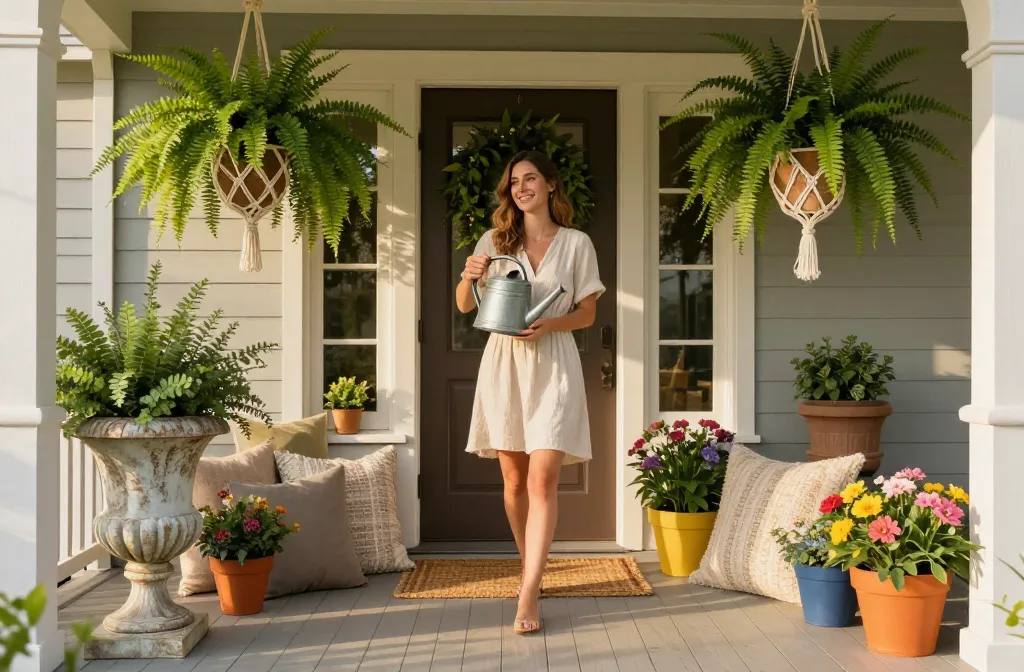 Transform Your Home with Nature-Inspired Front Porch Decor: Ferns, Faux Greens, and Flower Pots That Maximize Curb Appeal