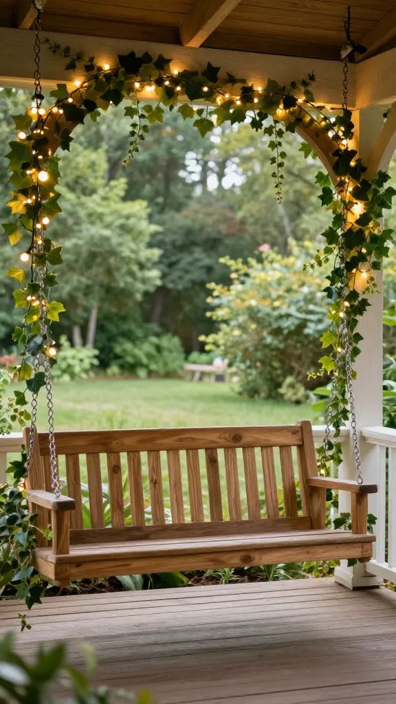 **Wooden porch swing draped with ivy and fairy lights**Each prompt aligns with the article’s focus on nature-inspired curb appeal while ensuring rich, professional-level detail.