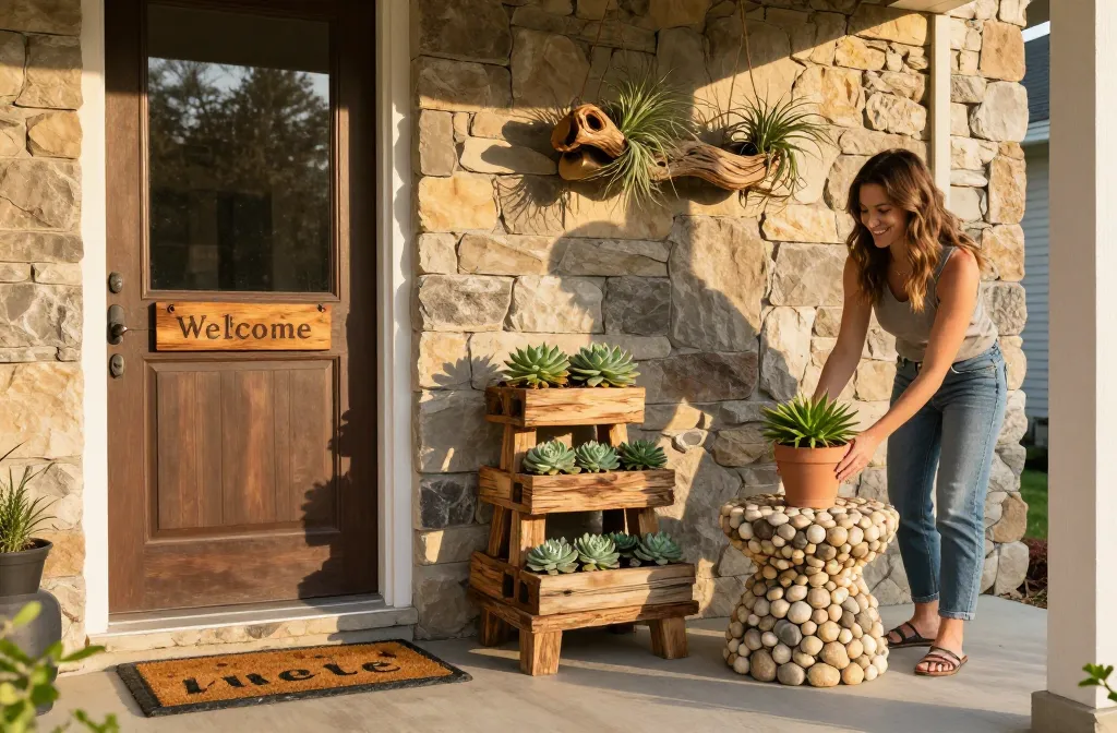 15 Front Porch Decor Ideas Using Natural Stone and Reclaimed Wood Textures You'Ll Love