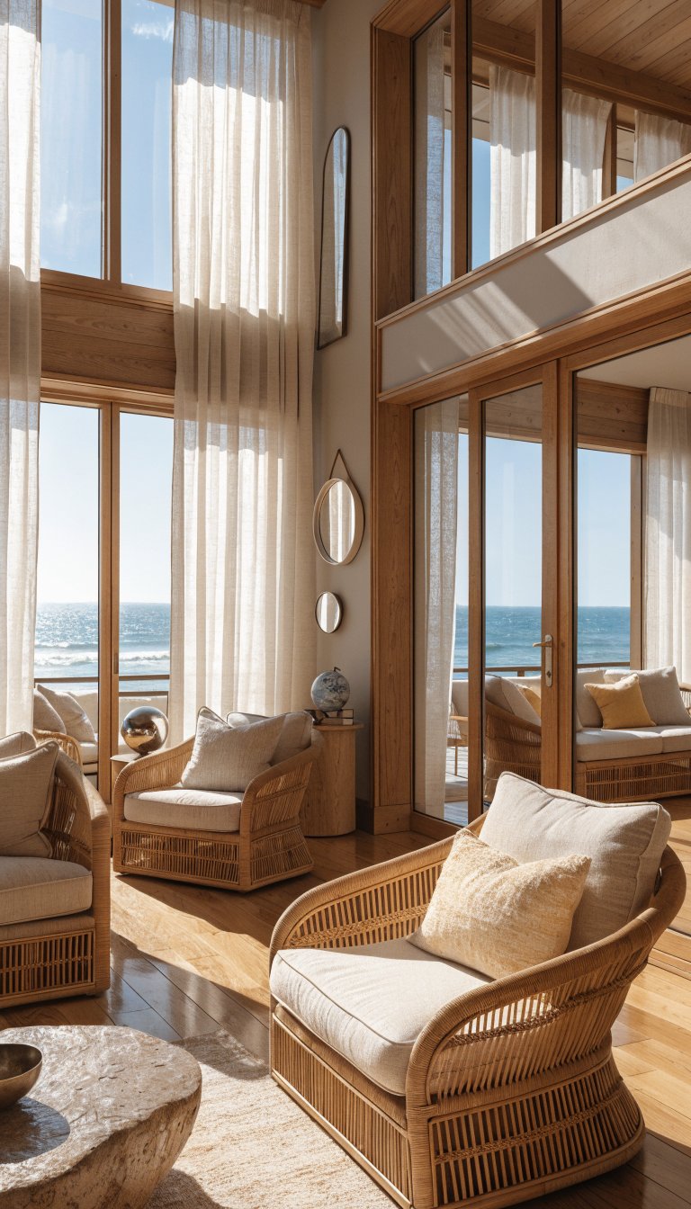 Open space, neutral palette, subtle yellow sunlit throw cushions