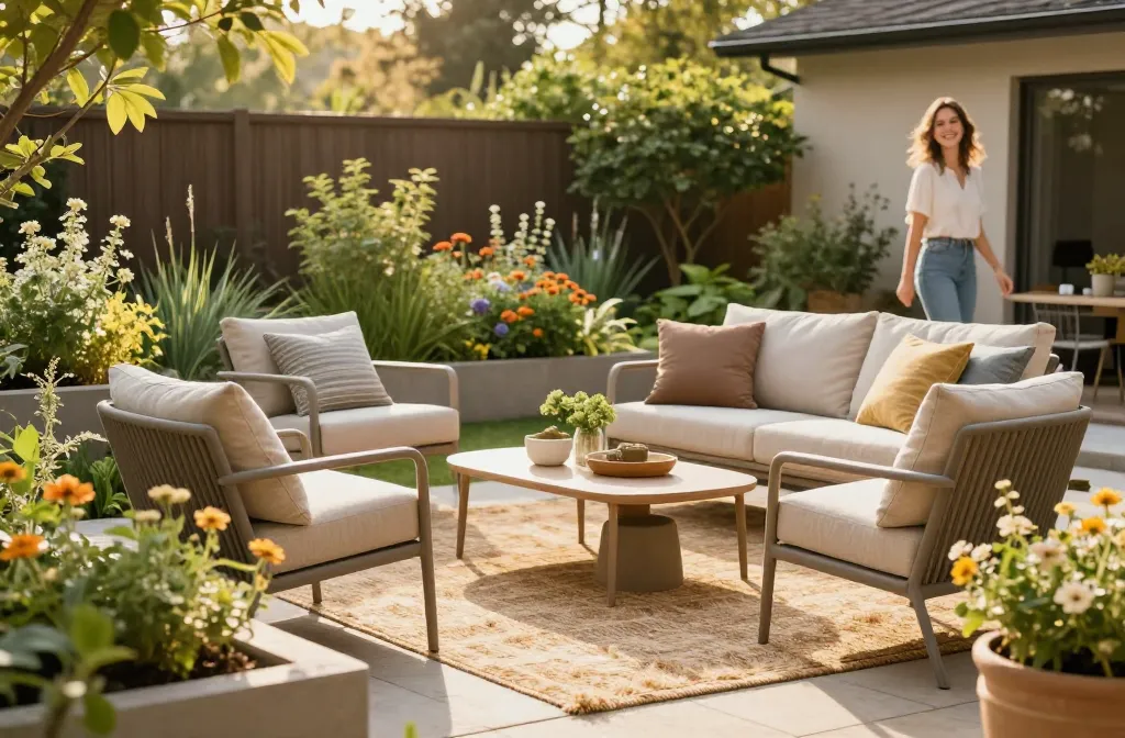 15 Backyard Oasis Ideas Using Outdoor Rugs and Raised Beds for a Cozy Naturalist Escape Right Outside Your Back Door