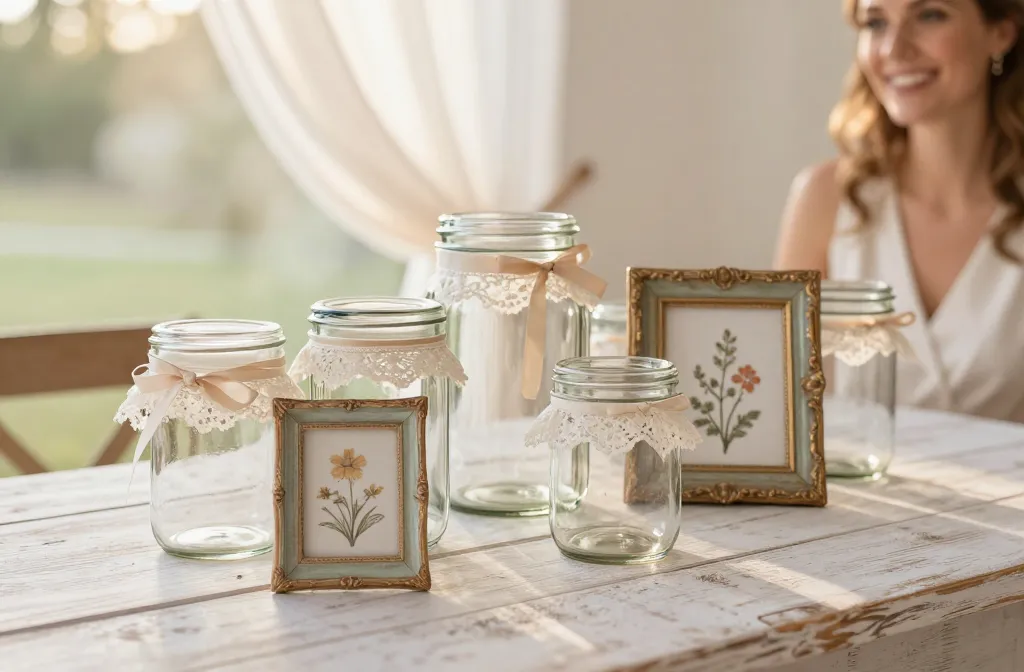 15 Diy Wedding Centerpieces with a Collected Vintage Inspired Look Using Assorted Glassware, Antique Frames, and Lace Details You’Ll Love