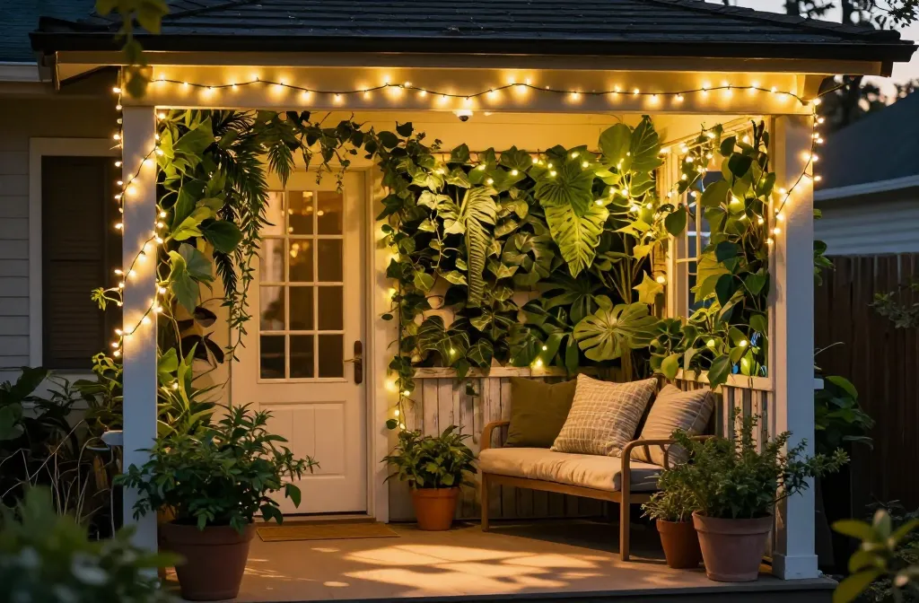 12 Ideas for Creating a Cozy Small Front Porch with Fairy Lights and Greenery Brings Your Porch to Life