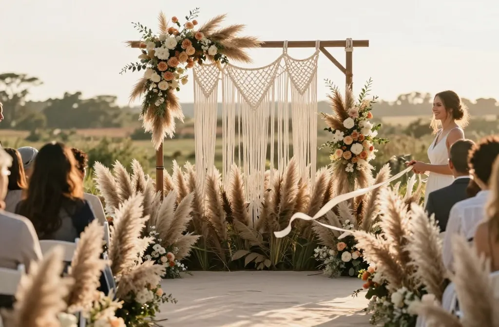 15 Boho Outdoor Wedding Ideas Using Pampas Grass, Macramé Arches & Neutral Florals That Wow