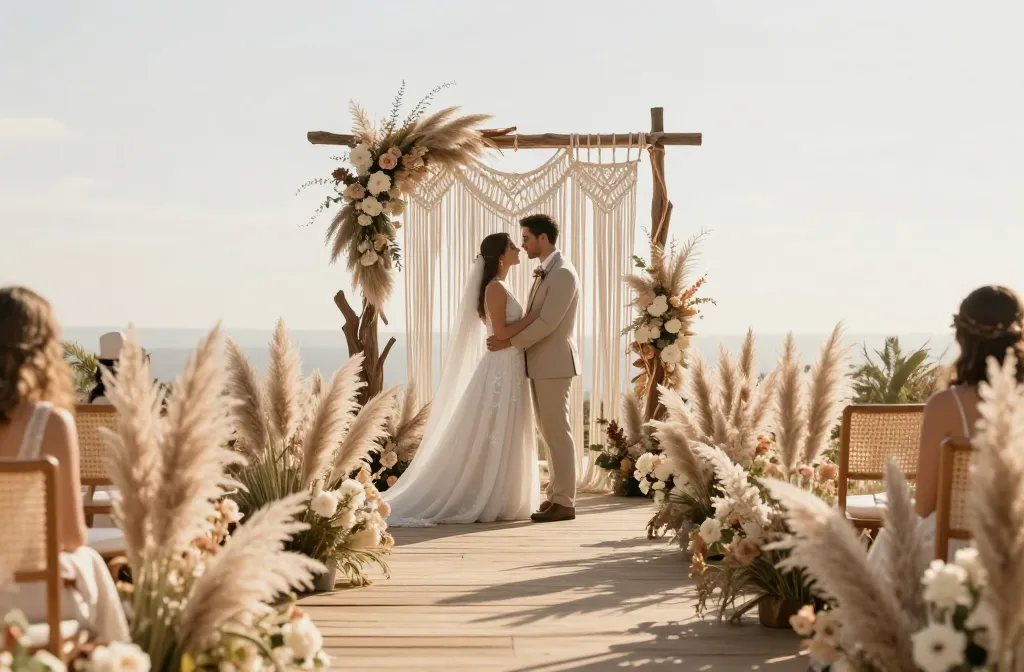 15 Boho Outdoor Wedding Ideas Using Pampas Grass, Macramé Arches & Neutral Florals Unveiled