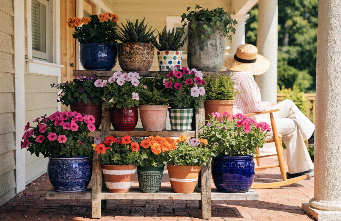 12 Front Porch Planter Ideas with Tiered Plant Stands, Mixed Heights & Bold Colors: Quick Wow Pop