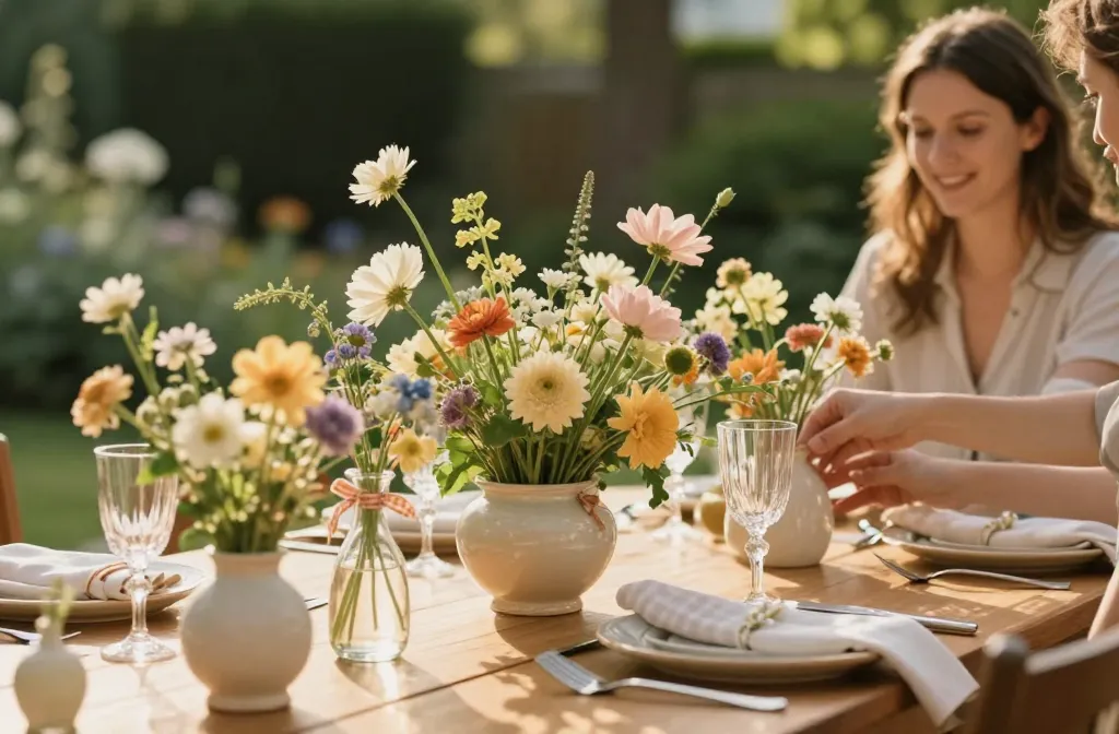 15 Diy Wedding Table Decorations with a Garden Party Inspired Look Using Floral Centerpieces, Glass Bud Vases, and Gingham Ribbons — Garden Party Magic