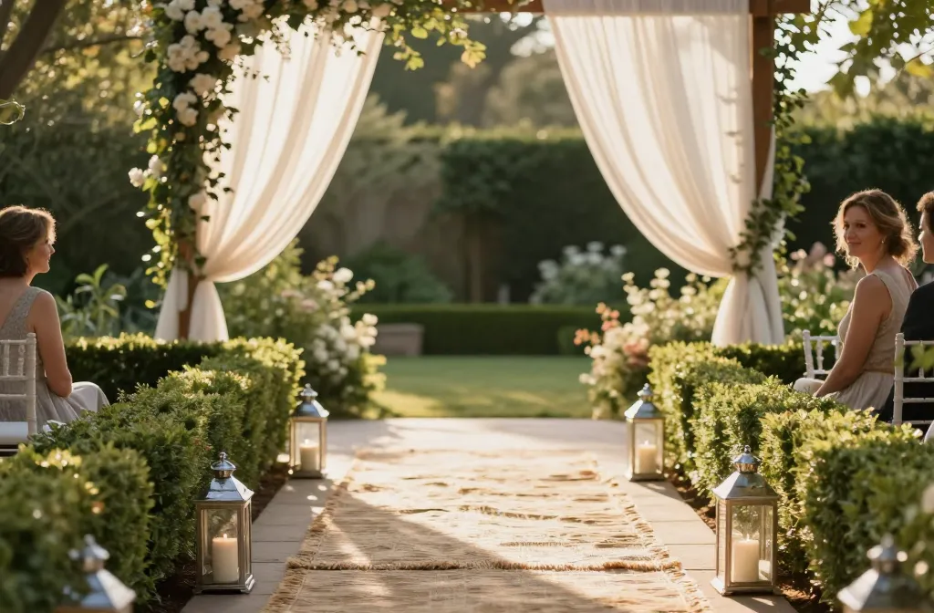 15 Summer Wedding Ideas for Airy Outdoor Setups Guests Will Love with Garden Ceremony Decor, Wide Ceremony Aisle Ideas, Natural Shade, Flowing Drapery, Minimalist Decor, Comfortable Seating, Seasonal Greenery, Cool Beverage Stations, Evening Lighting, and Relaxed Outdoor Lounge Spaces