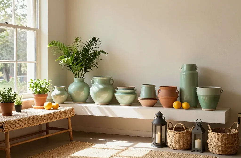 Living Room Glow-Up: Including Matching Ceramic Potted Plants, Cohesive Colors, Greenery Bundles, Thrifted Baskets, Lantern Clusters, Layered Mats, Citrus Accents, Soft Florals, Rattan Textures, Painted Pots, Herb Planters, Simple Wreaths, Solar Sconces, Small Benches, Grouped Greenery