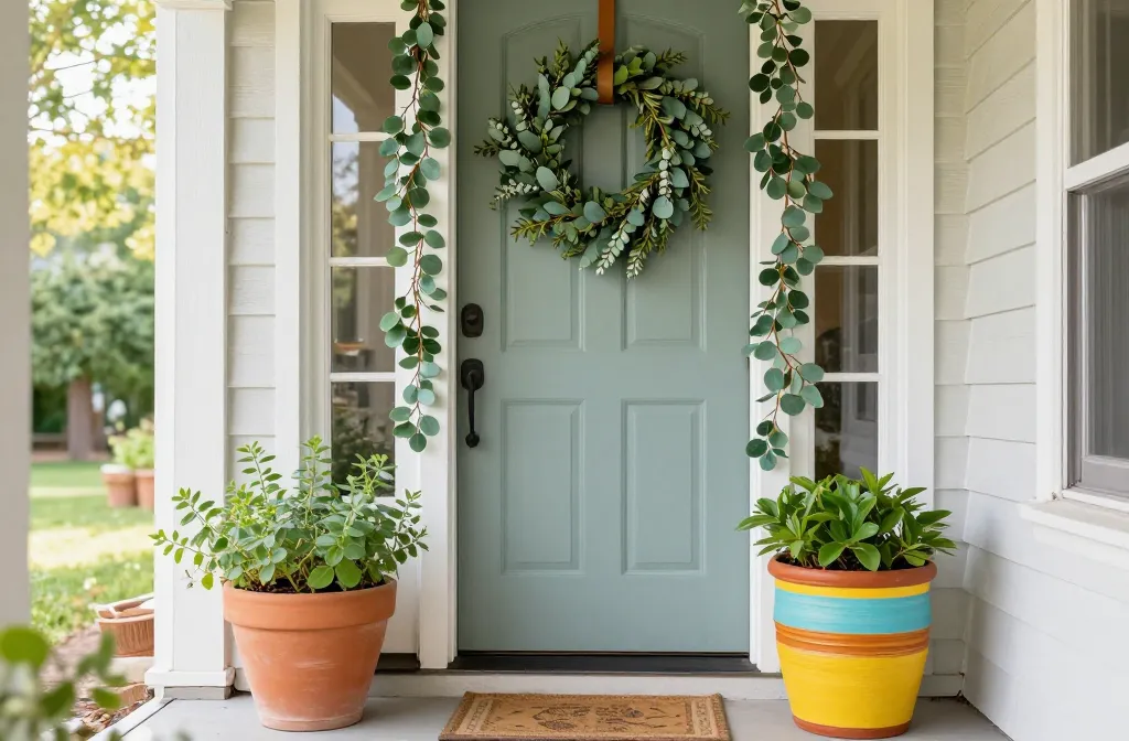 15 Front Door Decor Ideas for Summer on a Budget You’Ll Want to Copy Right Now Including [Diy Wreath, Thrifted Planter, Faux Eucalyptus, Layered Mats, Lantern Trio, Potted Geraniums, Terracotta Pot, Herb Planter, Citronella Candle, Ceramic Vase, Hanging Basket, Porch Sign, Solar Lights, Small Bench, Lemon Stems]
