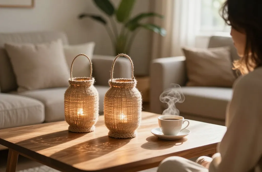 Natural Jute Boho Lanterns - Handcrafted Coffee Table Decor to Enhance Your Home