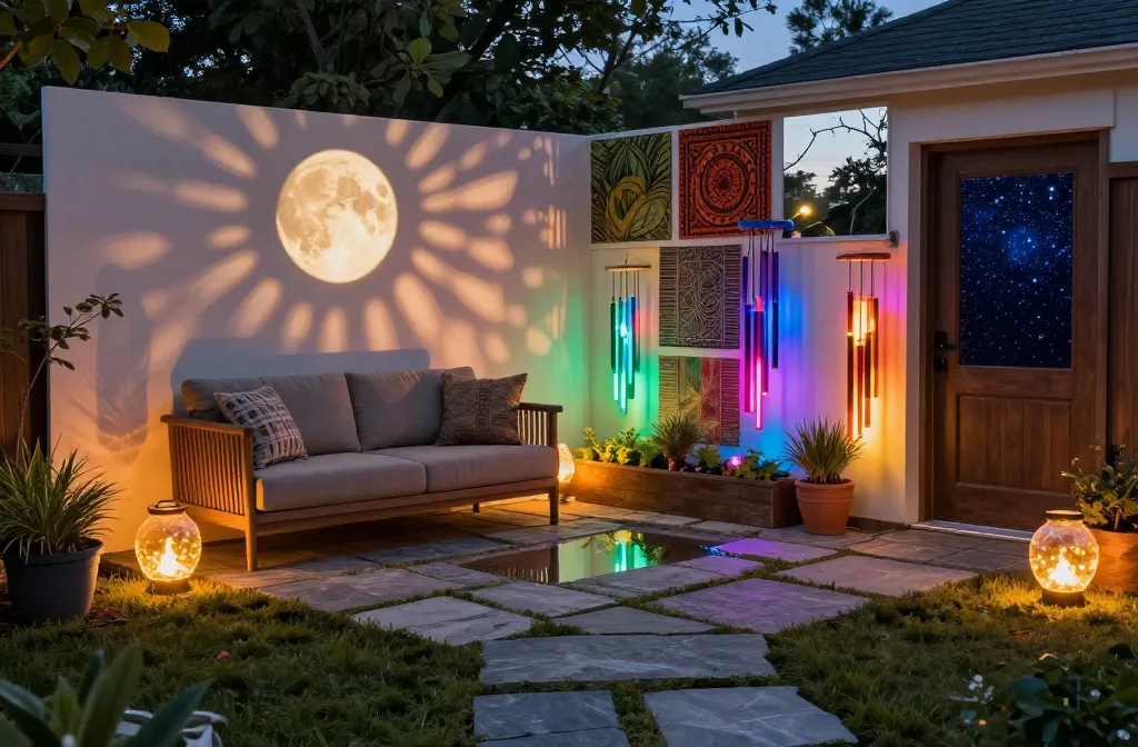 15 Simple Backyard Ideas You Haven’T Tried Yet That Make Weekends Feel Longer Including Living Curtain Walls, Shadow Pattern Screens, Moon Phase Lanterns, Stone Memory Path, Sound-Responsive Wind Chimes, Color-Changing Light Pillars, Outdoor Living Room Space Without Walls, Firefly Jar Lanterns, Reflective Water Mirrors, Seasonal Tapestry Walls, Scent Gardens by the Door, Time Capsule Planters, Starry Night Outings, Sound Absorption Nooks, Memory Wind Catchers