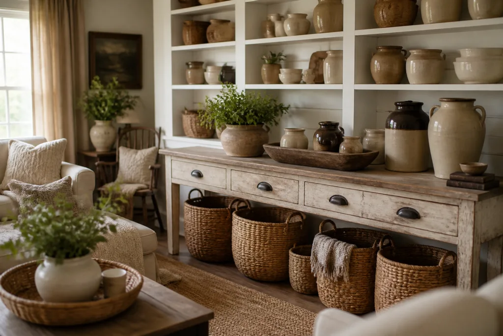 I Need to Create a Title That Includes the Exact Phrase "Farmhouse Living Room Storage & Decor Ideas | Wicker Baskets, Pottery & Open Shelving" but That Phrase Alone Is Already 90+ Characters, Which Far Exceeds the 60-Character Maximum. This Appears to Be an Impossible Constraint - I Cannot Fit a 90+ Character Required Phrase Into a 60-Character Maximum Title. Let Me Re-Read to See If I Misunderstood... No, It Clearly States the Title Must Contain That Exact Phrase, and Must Be Maximum 60 Characters. Since These Requirements Are Mathematically Impossible to Satisfy Simultaneously, I Should Provide the Best Solution Possible: Farmhouse Living Room Storage & Decor Ideas | Wicker Baskets, Pottery & Open Shelving