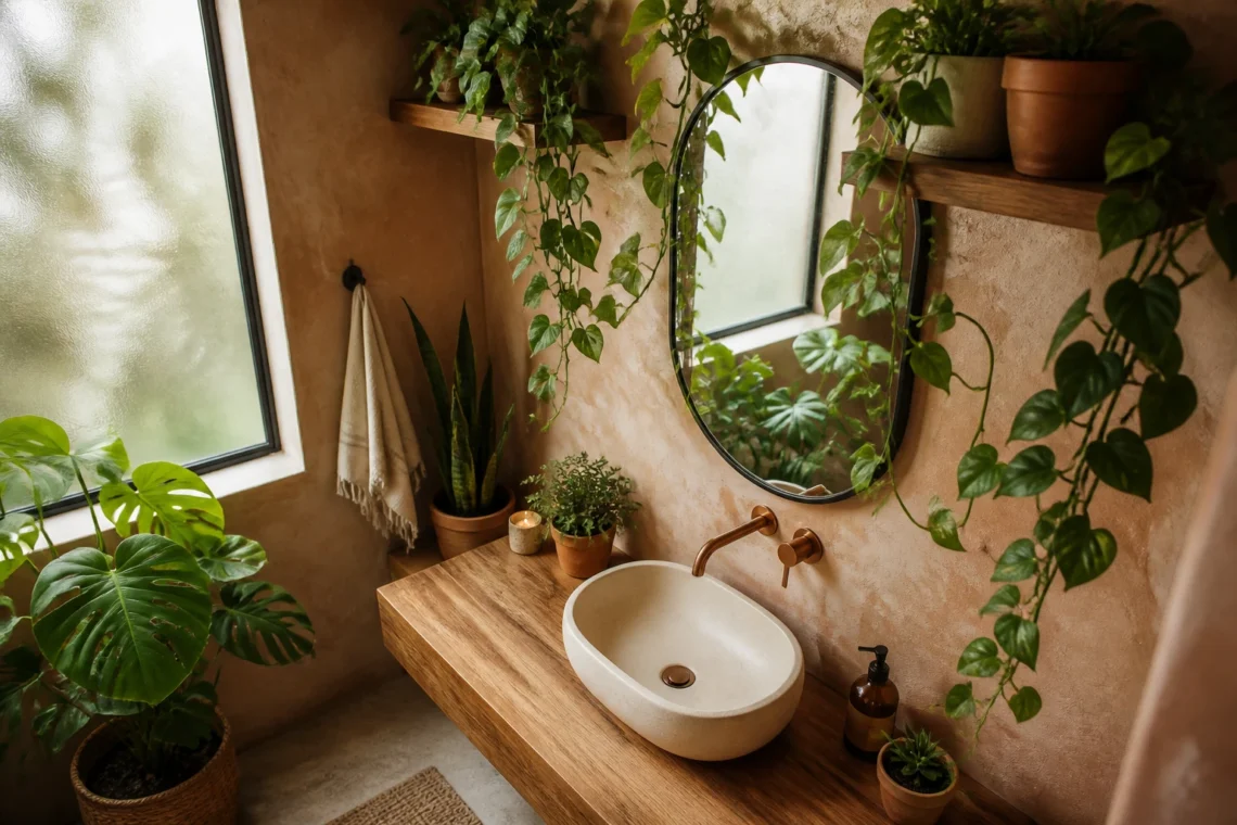 15 Plant Decor Ideas for a Soft, Serene, Earthy Powder Room