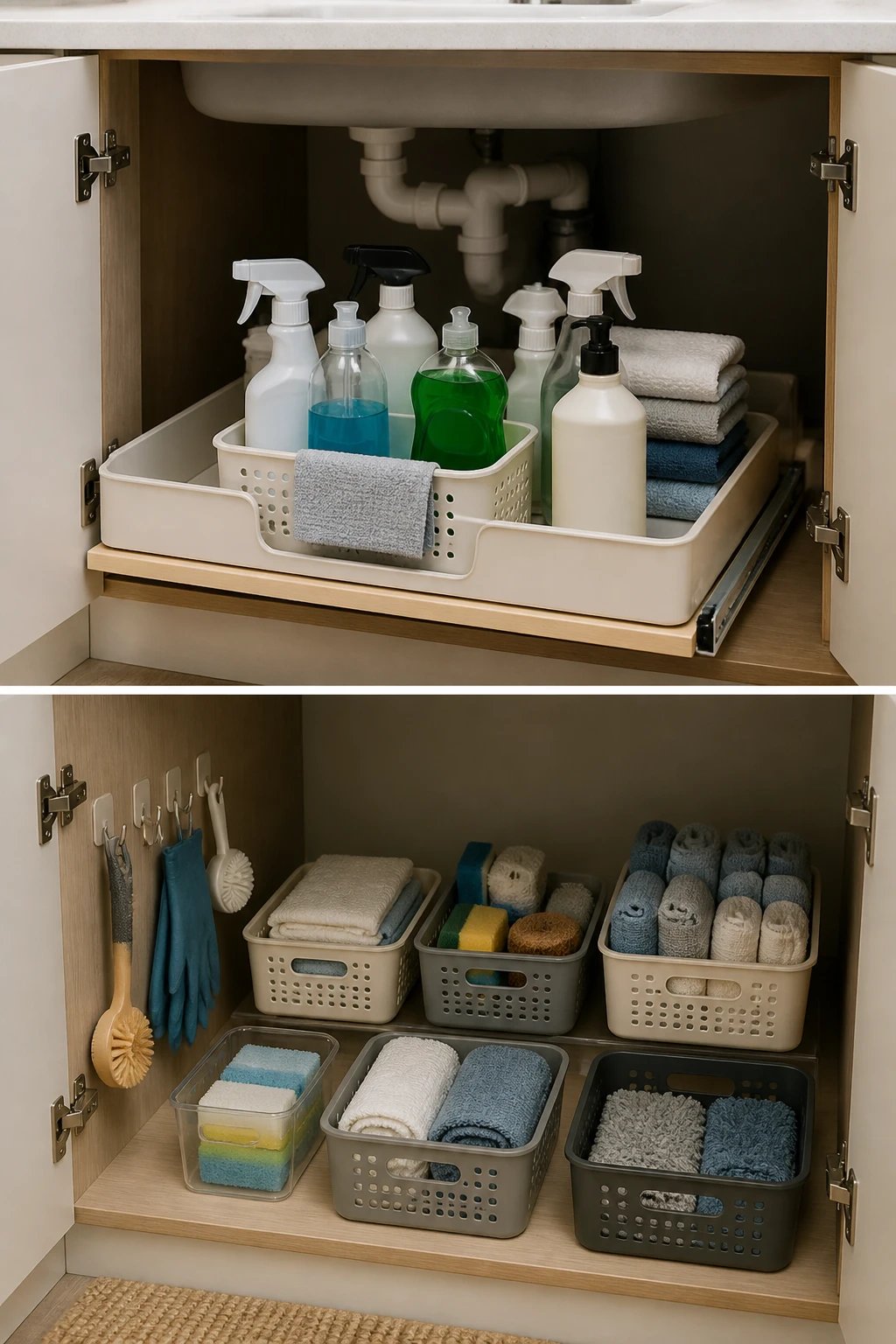 A close-up of a measuring-and-planning phase: a hand using a tape measure inside a cabinet, a floor plan sketch on graph paper, and modular storage pieces arranged nearby, emphasizing careful planning for height, width, and depth before assembly.