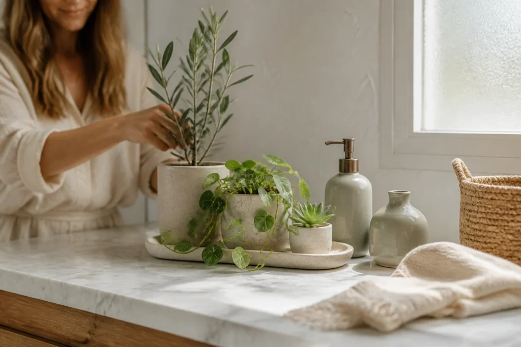 15 Bathroom Plant Decor Looks Using Neutral + Natural Tones